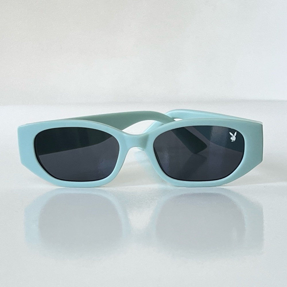 Playboy Y2K Bunny Icon Pastel Blue Sunnies Rectangular Sunglasses - Picture 5 of 8